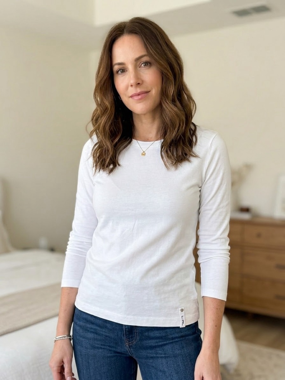 Lauren Ralph Lauren White Long Sleeve Crewneck Tee Shirt Size L